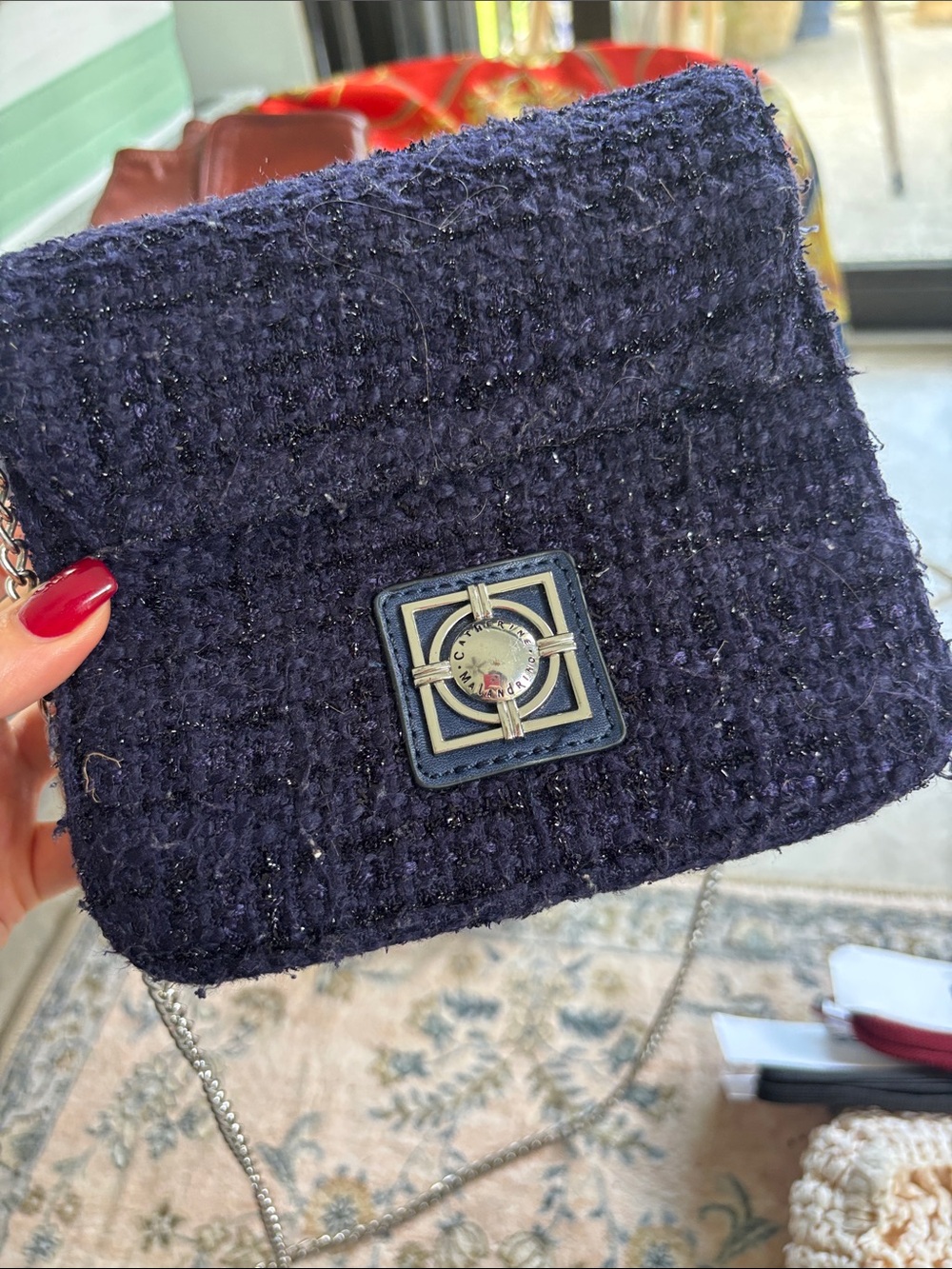 Catherine Malandrino Navy Tweed Crossbody with Silver Accents